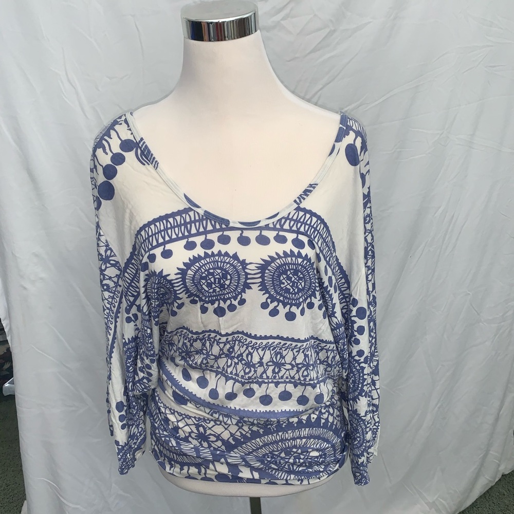 Rachel Pally Blue and White Print Top